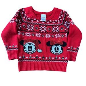 Disney Kids Minnie and Mickey Mouse Christmas Sequin Knit Sweater Size 3T
